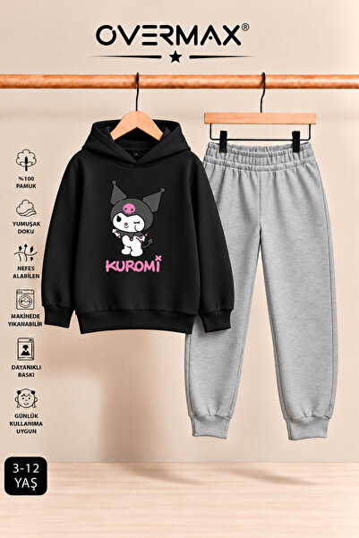 OVERMAX Kuromi Printed Girls' Hooded Sweatshirt & Sweatpants Set - Ages 3-12