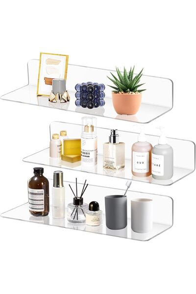 Arabest Clear Floating Wall Shelves,3 Piece Adhesive Storage Organizer for Ba...