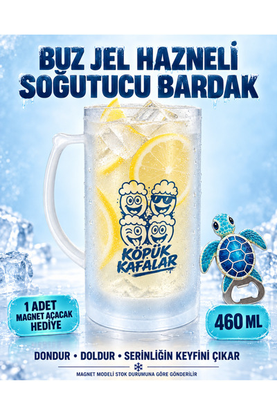 METTREND Köpük Kafalar Buz Jel Hazneli Soğutucu Bardak 460 ML + Magnet Açacak...