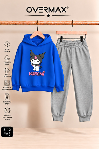 OVERMAX Kuromi Printed Girls' Hooded Sweatshirt & Sweatpants Set - Ages 3-12
