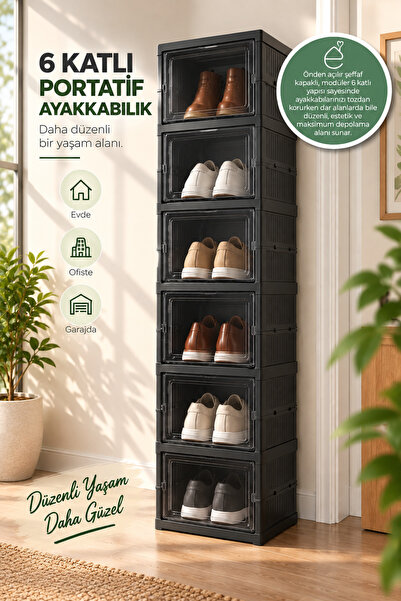 EVONİTA 6 Katlı Portatif Ayakkabılık – Modüler, Şeffaf Kapaklı ve Pratik Ayak...