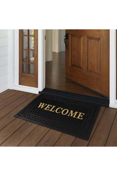 Belora Covoras Intrare Negru cu Model Auriu "Welcome" 90x60cm