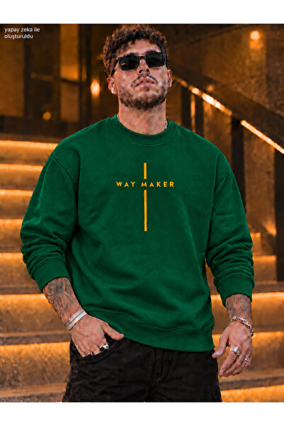 caddekombin Men's Yellow Typographic Way Maker Written Crew Neck Casual Regul...