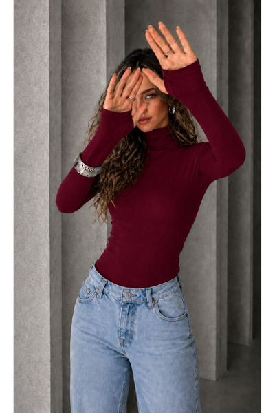 Olse Women's High Collar 100% Cotton Lycra Body with Finger Detail