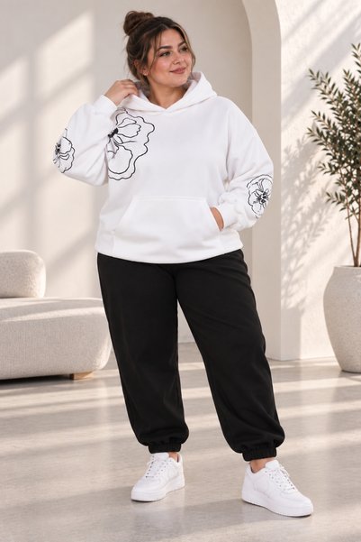 Rubonia Women's Plus Size Floral Print Hooded 2-Piece Tracksuit Set Comfortab...