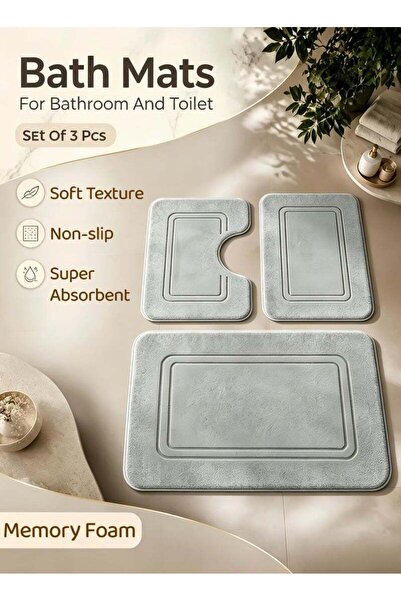 Generic 3-Piece Memory Foam Bath Mat Set with U Shape Toilet Mat,Non Slip Bat...