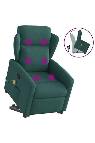 vidaxl Fotoliu rabatabil de masaj, cu ridicare, verde închis, textil
