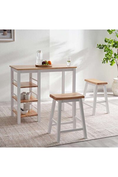 PAN HOME Lenny 1+2 Dining Set With Stool - Natural White