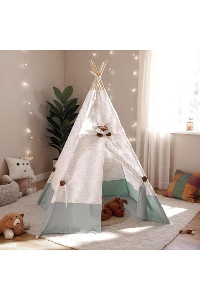 PAN HOME Larsen Playtime Fabric Tent 140x130x150-185cm-white/green