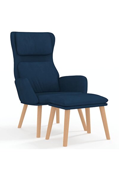 vidaxl Scaun de relaxare cu taburet, albastru, catifea
