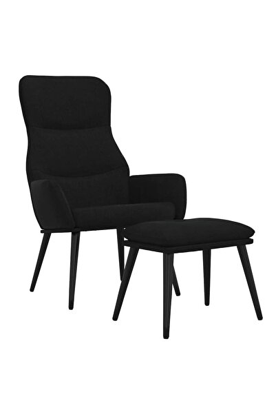 vidaxl Scaun de relaxare cu taburet, negru, textil