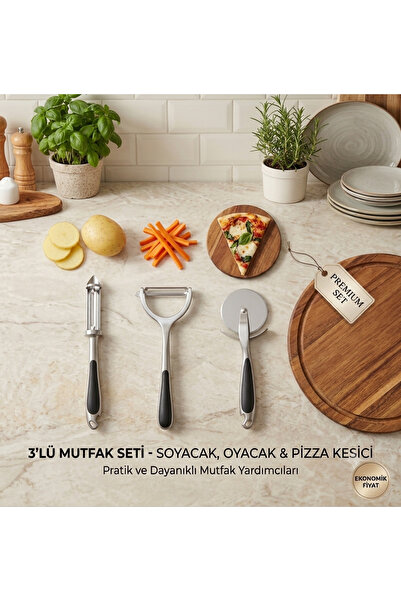 umut züccaciye Çelik Paslanmaz Oyacak Soyacak Pizza Kesme Rulosu 3lü set