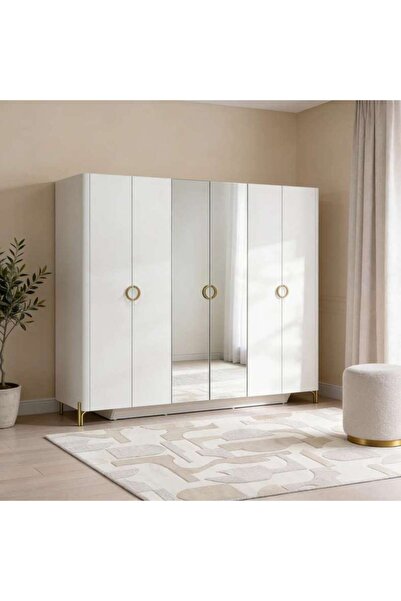 PAN HOME Ocrai 6 Door Wardrobe - White & Gold