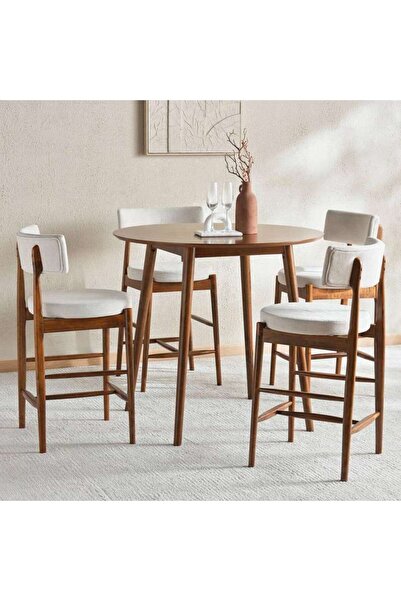 PAN HOME Sylas 1+4 High Bar Table Set Veneer - Walnut & Grey