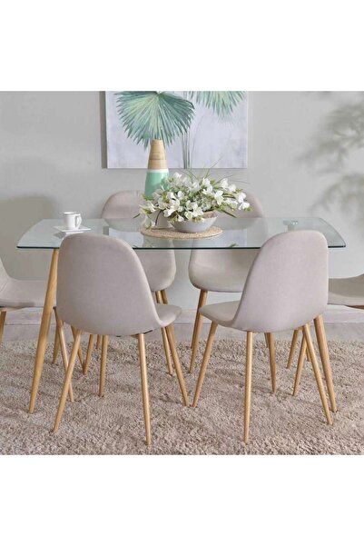 PAN HOME Kenston 1+6 Dining Set - Clear Beige