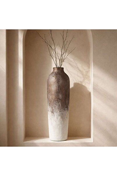 PAN HOME Andrews Stoneware Tall Flow Organic Vase 15.5x15.5x48cm - Antique Br...