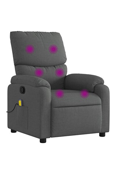 vidaxl Fotoliu reclinabil cu masaj, gri închis, material textil