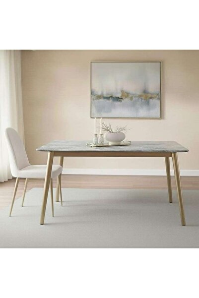 PAN HOME Arith 1+6 Dining Set Sintered Stone - Beige & Gold
