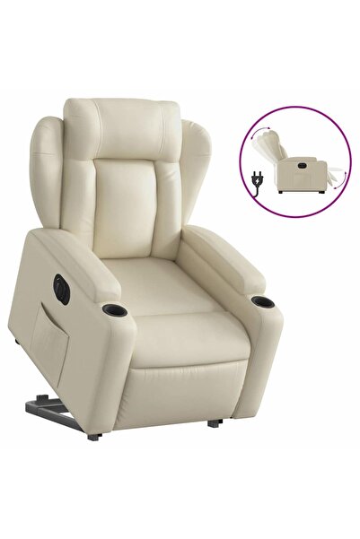 vidaxl Fotoliu rabatabil electric cu ridicare, crem, piele ecologică