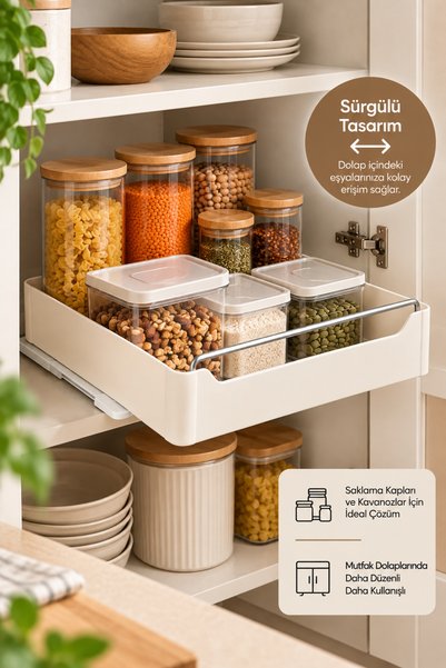 Poomy Sürgülü Dolap İçi Düzenleyici Organizer Raylı Çekmece Mutfak Banyo Lavabo Altı Organizeri 33.5x27 cm