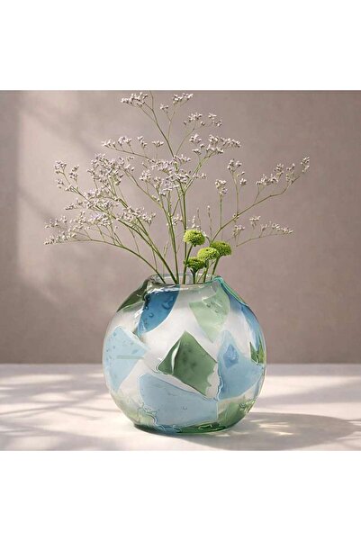 PAN HOME Pierre Glass Handpainted Flecked Vase Frosted 21x12.5x20.5cm - Blue