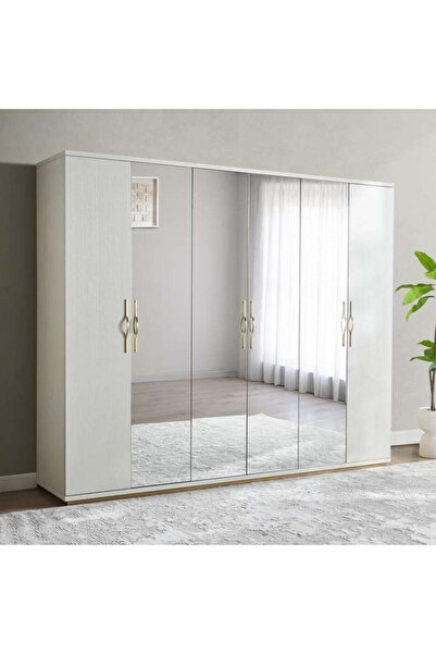 PAN HOME Macy 6 Door Wardrobe - Matte Cream
