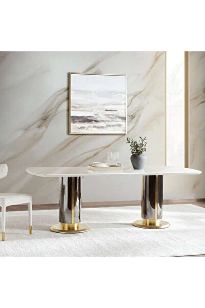 PAN HOME Nodrea 6 Seater Dining Table Marble - White & Gold
