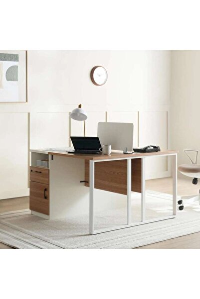 PAN HOME Paramus Office Work Station For 2 Person Melamine - Natural & White