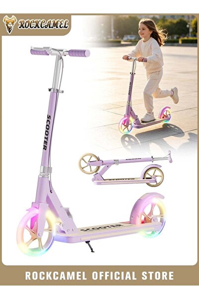 ROCKCAMEL 2-Wheel Kick Scooter With Double Brake, Foldable Lightweight Scoote...