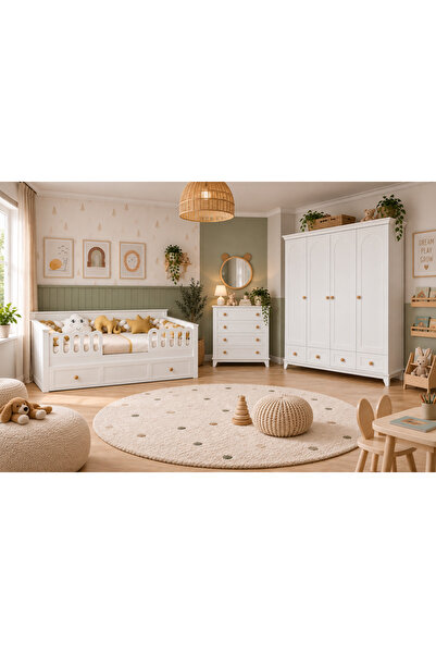 Koza %100 MDF Bohem 4 Kapılı Bebek & Çocuk Gardırop & Bohem 4 Çekmeceli Şifon...