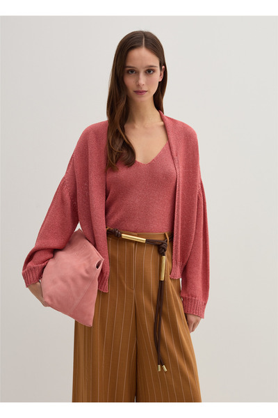 Stefanel Oversize Önü Açık Dikişsiz Pembe Hırka