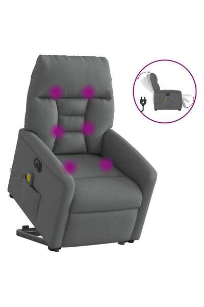 vidaxl Fotoliu electric masaj rabatabil cu ridicare, gri închis textil