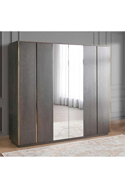 PAN HOME Baclone 6 Door Wardrobe - Brown & Gold