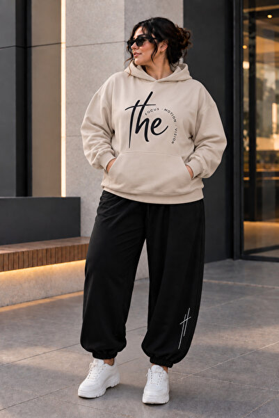 Rubonia Women's Plus Size Printed Hooded 2-Piece Tracksuit Set Oversize Comfo...