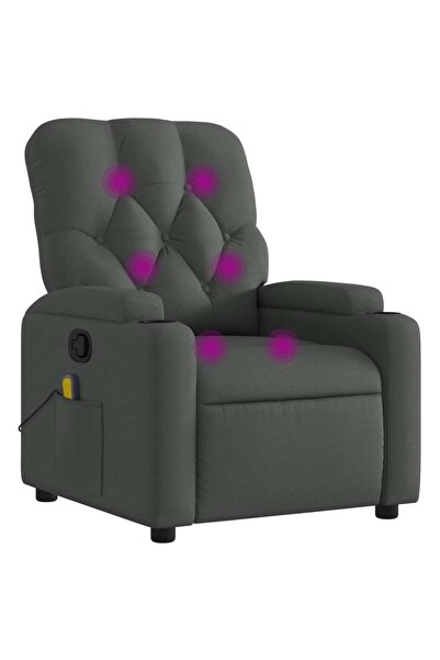 vidaxl Fotoliu reclinabil cu masaj, gri închis, material textil