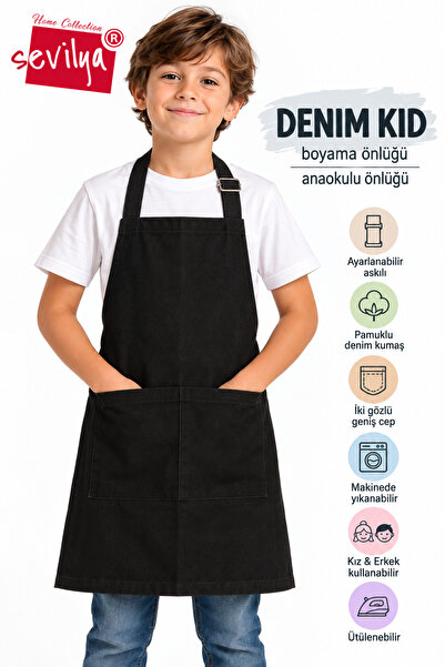 sevilya Denim Kid Denim Kumaş Boyama Önlüğü Resim Önlüğü Anaokulu Önlüğü Çocu...