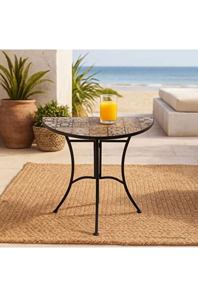 PAN HOME Srezza Side Table Half Moon Mosaic Tile - Black