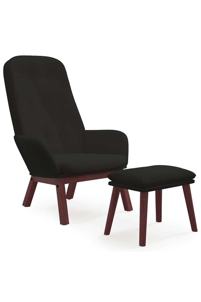 vidaxl Scaun de relaxare cu taburet, negru, catifea