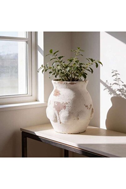 PAN HOME Minoan Terracotta Bulla Urn Vase 52x52x40cm - White