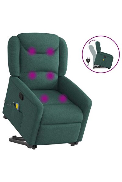 vidaxl Fotoliu rabatabil de masaj, cu ridicare, verde închis, textil