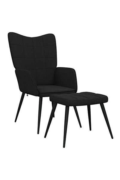vidaxl Scaun de relaxare cu taburet, negru, textil
