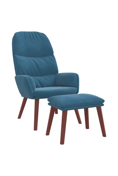 vidaxl Scaun de relaxare cu taburet, albastru, catifea