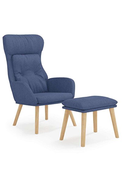 vidaxl Scaun de relaxare cu taburet, albastru, textil