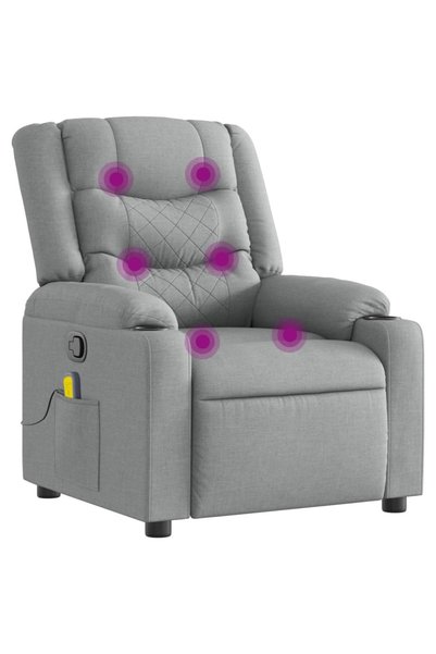 vidaxl Fotoliu reclinabil cu masaj, gri deschis, material textil