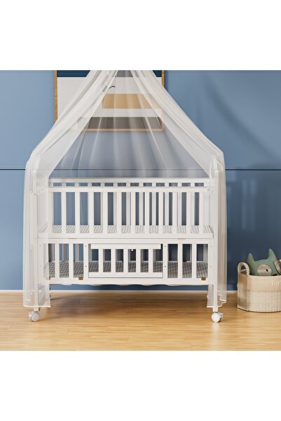 N.zone Wooden Baby Cot for 0-3 Years, 3 Adjustable Height Sleeping Base, with...