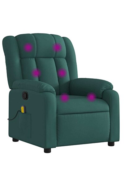 vidaxl Fotoliu reclinabil cu masaj, verde închis, material textil