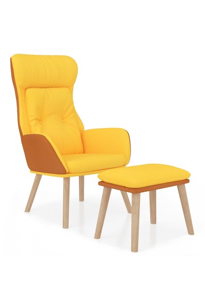 vidaxl Scaun relaxare cu taburet galben muștar piele ecologică/textil