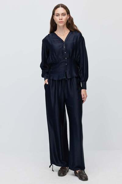 PAULMARK Women's Tie-Waist Wide-Leg Textured Trousers
