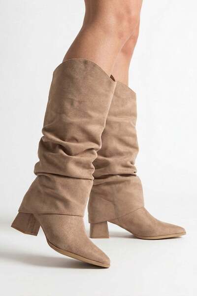 Preshley Women's Santorini Mink Suede Snap-On Boots with Drawstring Detail