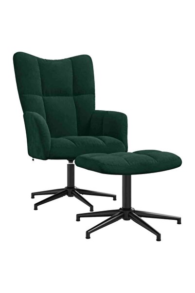 vidaxl Scaun de relaxare cu taburet, verde închis, catifea